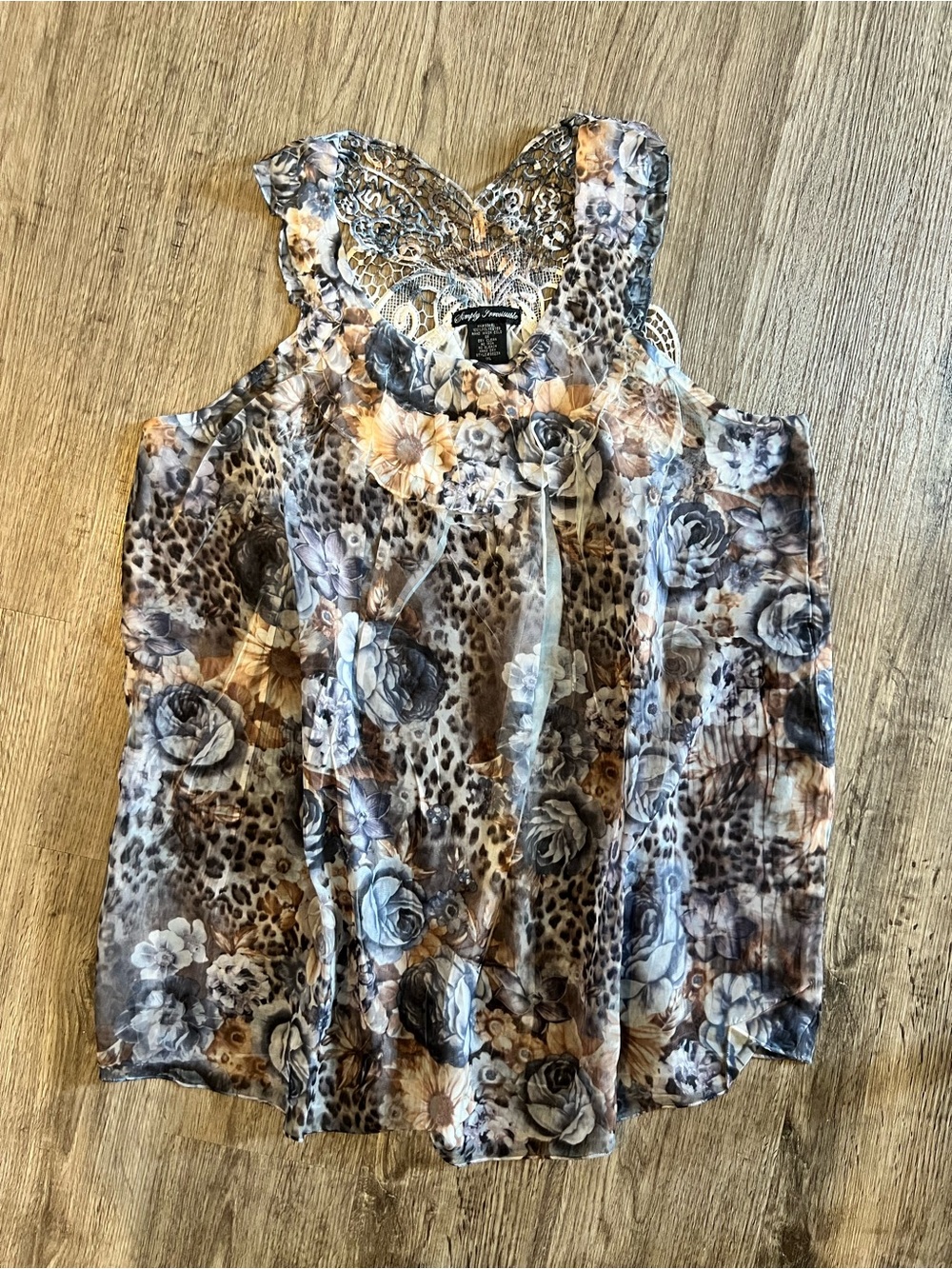 Simply Irresistible Floral Leopard Mixed-Print Sleeveless Top - Brown/Gray